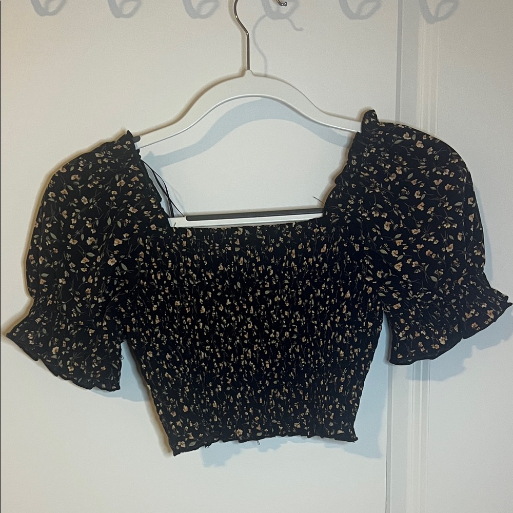 Paper Crane Black Floral Crop Top